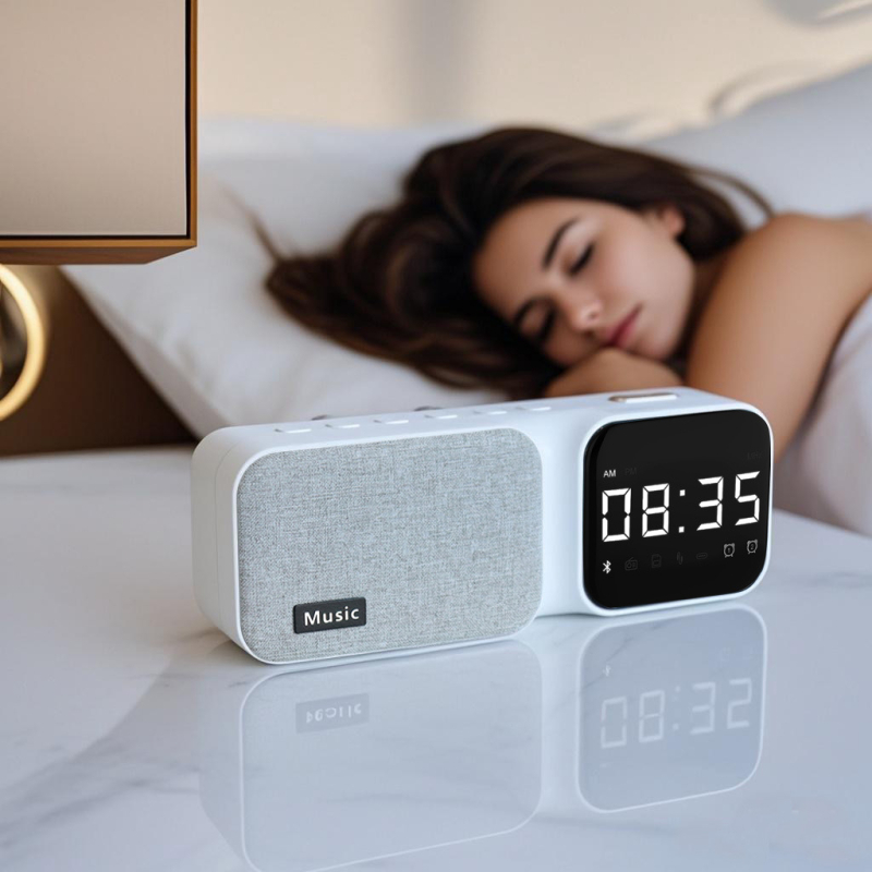 Bluetooth zvučnik s alarmom za stol – prenosni bežični zvuk s ugrađenom baterijom, USB napajanje, Bluetooth 5.3, 100 Hz–20 kHz, SNR ≥75 dB, domet 10 m