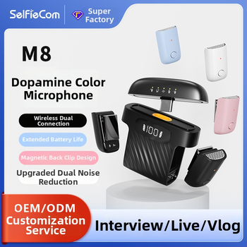 M8 lavalier mikrofón pre živé vysielanie | Bluetooth 5.0, vstavaná batéria 300–500 mAh, výdrž 3–6 h, omnidirekčný príjem, SNR ≥60 dB