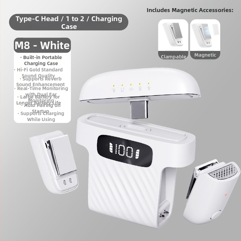 M8 lavalier mikrofón pre živé vysielanie | Bluetooth 5.0, vstavaná batéria 300–500 mAh, výdrž 3–6 h, omnidirekčný príjem, SNR ≥60 dB