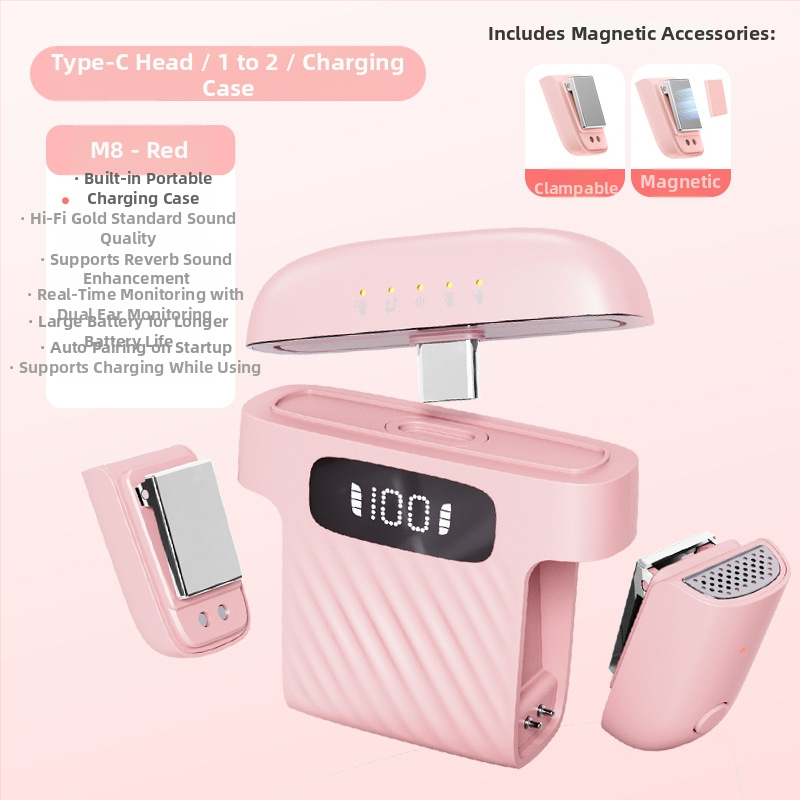 M8 lavalier mikrofón pre živé vysielanie | Bluetooth 5.0, vstavaná batéria 300–500 mAh, výdrž 3–6 h, omnidirekčný príjem, SNR ≥60 dB