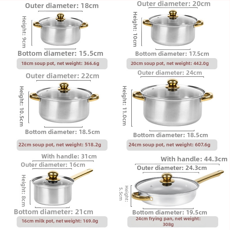 Sada 12 dielov z nerezovej ocele (410) s sklenenými pokrievkami, bezdymový dizajn, vhodná pre bežné varenie