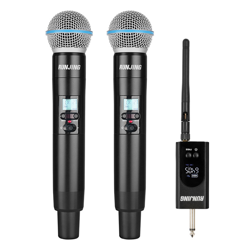 RUNJING R58A Microfon dinamic de mână pentru KTV și transmisii live, interval de frecvențe 60 Hz-15 kHz, SNR ≥85 dB, baterie 1000-1200 mAh înlocuibilă, autonomie 6-8 ore