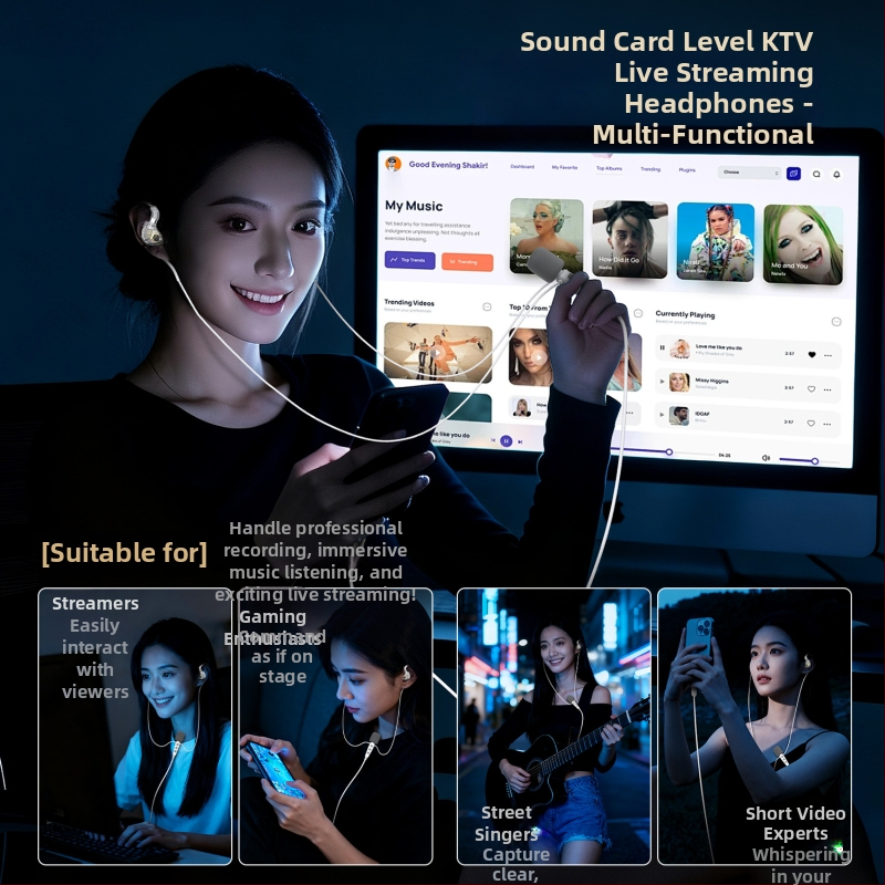 Karaoke slušalice s kućicom za uho, ugrađena zvučna kartica za povrat zvuka i DSP reverb, Bluetooth 5.3 bežično za prijenos uživo