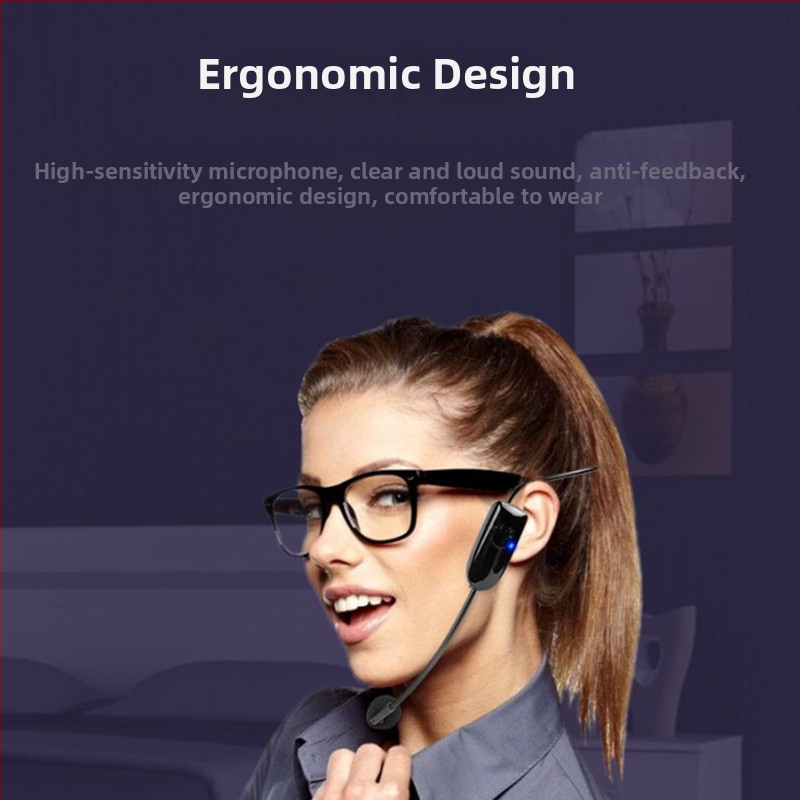 2.4G bežični headset mikrofon, klips na glavu, ugrađena baterija 300–500 mAh, frekvencijski odziv 100 Hz–20 kHz, trajanje baterije 8–12 sati