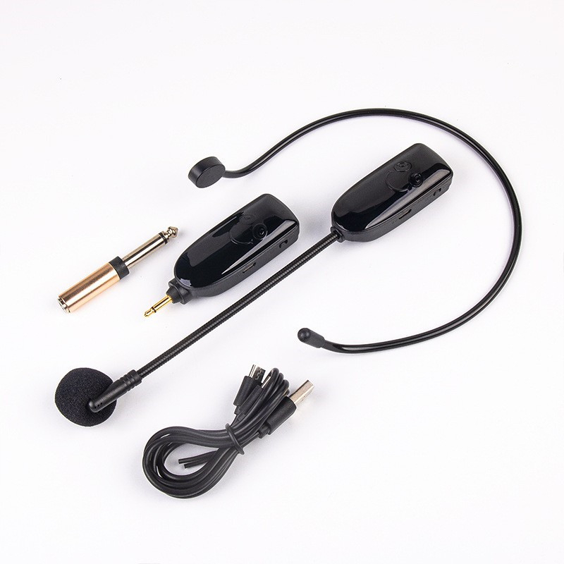 2.4G bežični headset mikrofon, klips na glavu, ugrađena baterija 300–500 mAh, frekvencijski odziv 100 Hz–20 kHz, trajanje baterije 8–12 sati