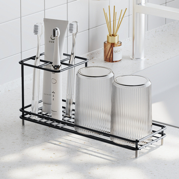 Szénacél fogkefetartó és fogkrém-tároló a fürdőszobába, asztali rendező, fúrás nélküli szerelés