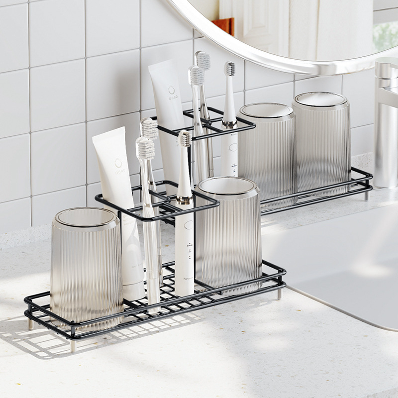 Szénacél fogkefetartó és fogkrém-tároló a fürdőszobába, asztali rendező, fúrás nélküli szerelés