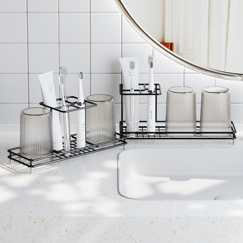 Szénacél fogkefetartó és fogkrém-tároló a fürdőszobába, asztali rendező, fúrás nélküli szerelés