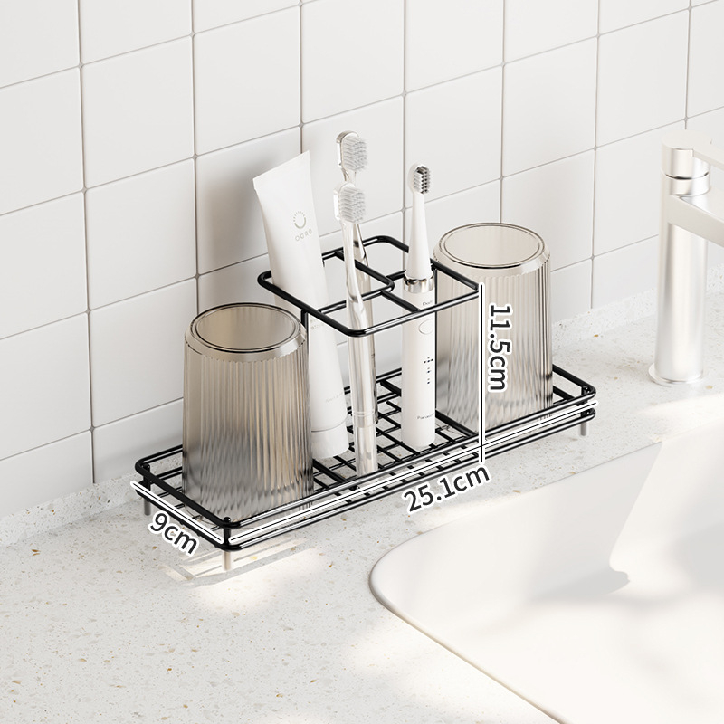Szénacél fogkefetartó és fogkrém-tároló a fürdőszobába, asztali rendező, fúrás nélküli szerelés