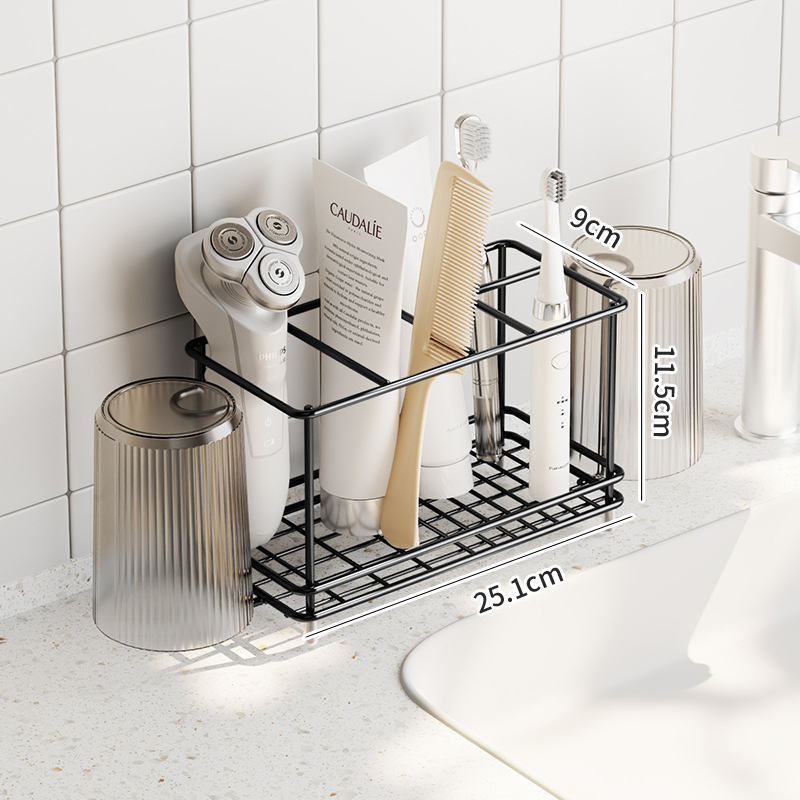 Szénacél fogkefetartó és fogkrém-tároló a fürdőszobába, asztali rendező, fúrás nélküli szerelés