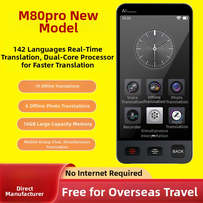 Common Language M80pro Prekladač — AI preklad v reálnom čase, Android operačný systém, Bluetooth, dosah 10 m, ovládanie dotykom a tlačidlom