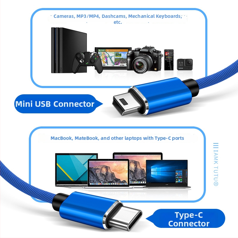 OTG USB-C dátový kábel s koncovkami Mini USB na Type-C a T-Port, samec-samec, Digital Fox