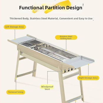 Zložiteľný gril na BBQ z nehrdzavejúcej ocele, 304, štvorcový tvar, mreža na grilovanie s nepriľnavým povrchom, kompletná sada pre kempovanie