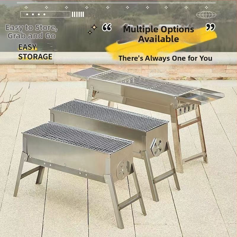 Zložiteľný gril na BBQ z nehrdzavejúcej ocele, 304, štvorcový tvar, mreža na grilovanie s nepriľnavým povrchom, kompletná sada pre kempovanie