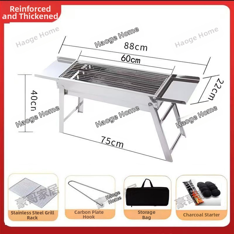 Zložiteľný gril na BBQ z nehrdzavejúcej ocele, 304, štvorcový tvar, mreža na grilovanie s nepriľnavým povrchom, kompletná sada pre kempovanie