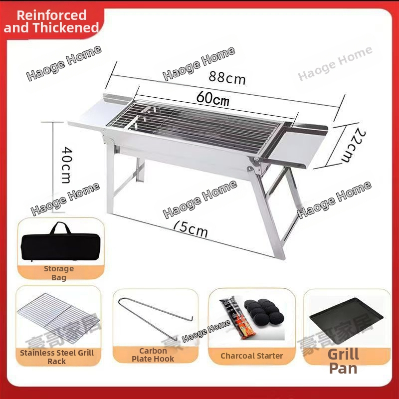 Zložiteľný gril na BBQ z nehrdzavejúcej ocele, 304, štvorcový tvar, mreža na grilovanie s nepriľnavým povrchom, kompletná sada pre kempovanie