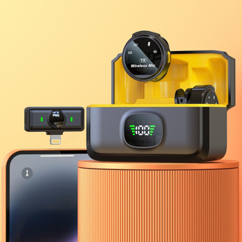 Microfon lavalier cu două microfoane magnetice pentru difuzare în direct, reducere zgomot, baterie încorporată 300–500 mAh, răspuns în frecvență 20 Hz–20 kHz