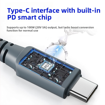 Cablu DC 3 în 1 pentru mașină: interfață DC 5.5×2.1 mm, conector brichetă DC5521, interfață Type-C cu conversie automată 12–20 V, 100 W