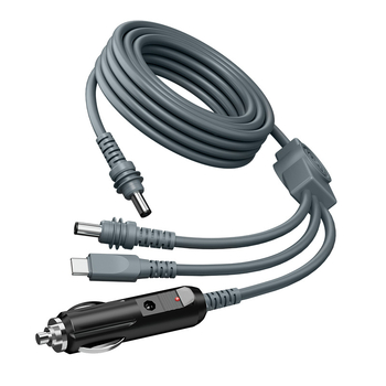 Cablu DC 3 în 1 pentru mașină: interfață DC 5.5×2.1 mm, conector brichetă DC5521, interfață Type-C cu conversie automată 12–20 V, 100 W
