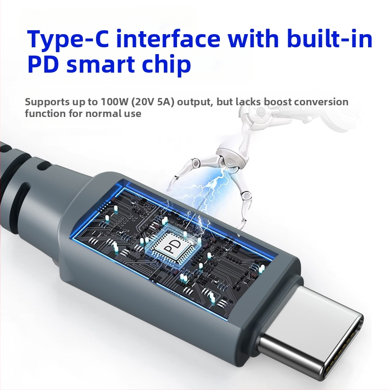 Cablu DC 3 în 1 pentru mașină: interfață DC 5.5×2.1 mm, conector brichetă DC5521, interfață Type-C cu conversie automată 12–20 V, 100 W