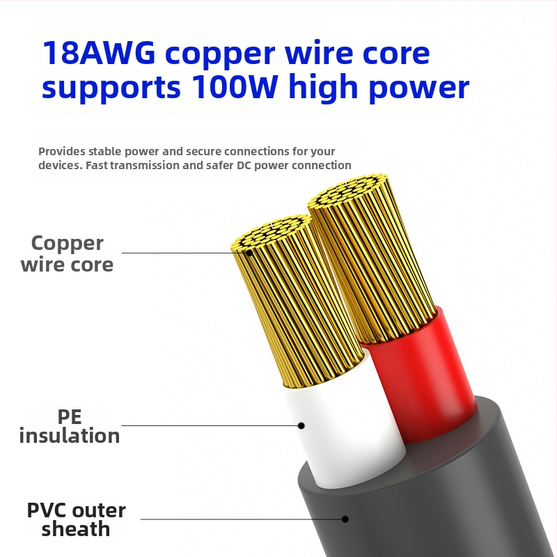 Cablu DC 3 în 1 pentru mașină: interfață DC 5.5×2.1 mm, conector brichetă DC5521, interfață Type-C cu conversie automată 12–20 V, 100 W