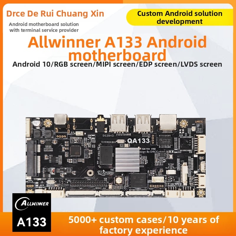 Android alaplap Allwinner A133, négymagos 1,8 GHz, 1GB RAM + 8GB flash, tápellátás 12V 2A, USB: 2x host (OTG opcionális) + 3 USB port, TTL 3.3V soros, reklámgépekhez és digitális kiíráshoz