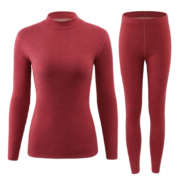 Ženski vuneni termo komplet - visok ovratnik, dugi rukavi, jednobojni uzorak, vunena tkanina, japansko-korejski ležerni stil