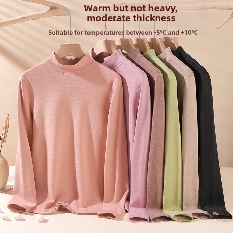 Dámsky vlnený termálny set spodného prádla - vysoký golier, dlhé rukávy, jednobarevný vzor, vlnená látka, japonsko-kórejský voľný štýl