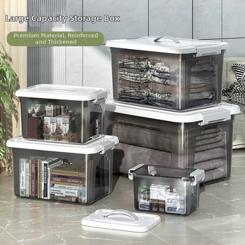 Διαφανές δοχείο αποθήκευσης, χωρητικότητα 30–40 L, πλαστικό PP, με καπάκι και χερούλι, κατάλληλο για ρούχα, παιχνίδια και σνακ