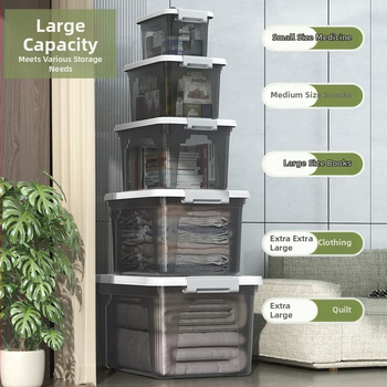 Διαφανές δοχείο αποθήκευσης, χωρητικότητα 30–40 L, πλαστικό PP, με καπάκι και χερούλι, κατάλληλο για ρούχα, παιχνίδια και σνακ