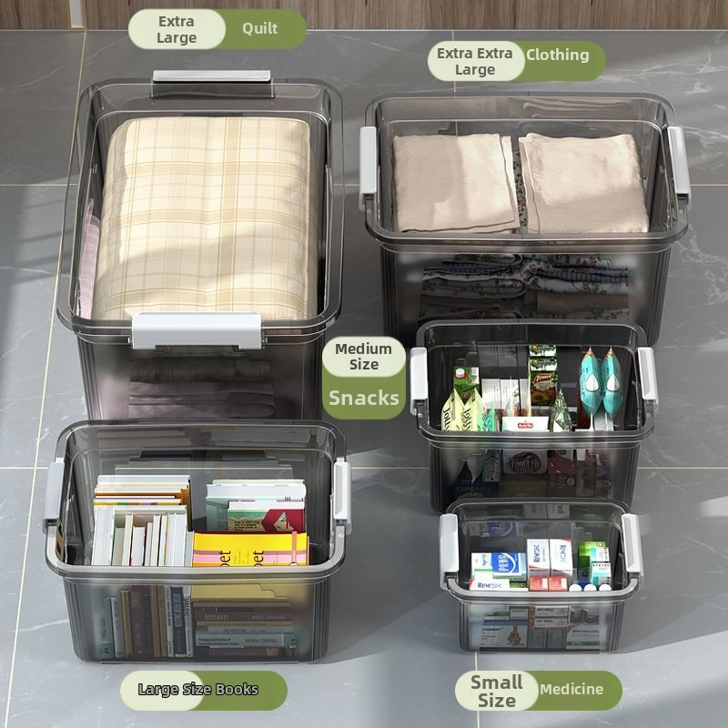 Διαφανές δοχείο αποθήκευσης, χωρητικότητα 30–40 L, πλαστικό PP, με καπάκι και χερούλι, κατάλληλο για ρούχα, παιχνίδια και σνακ