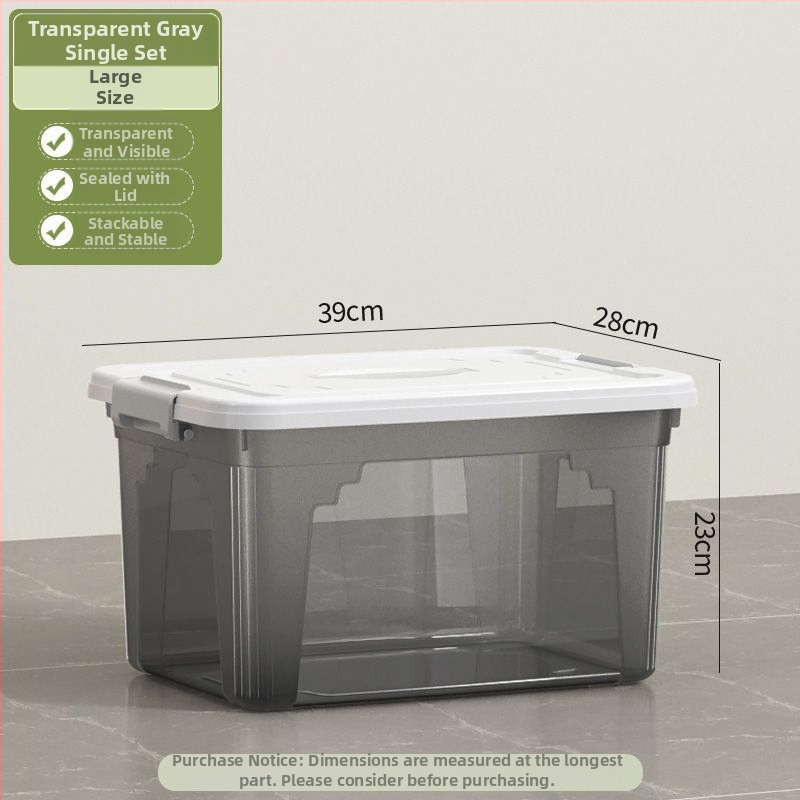 Διαφανές δοχείο αποθήκευσης, χωρητικότητα 30–40 L, πλαστικό PP, με καπάκι και χερούλι, κατάλληλο για ρούχα, παιχνίδια και σνακ