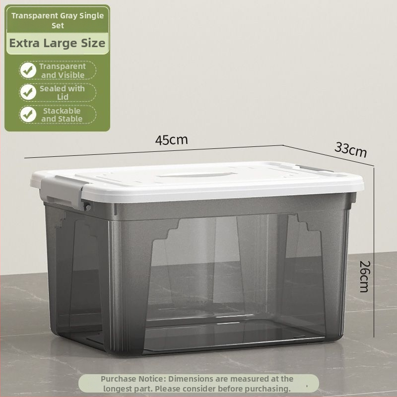 Διαφανές δοχείο αποθήκευσης, χωρητικότητα 30–40 L, πλαστικό PP, με καπάκι και χερούλι, κατάλληλο για ρούχα, παιχνίδια και σνακ