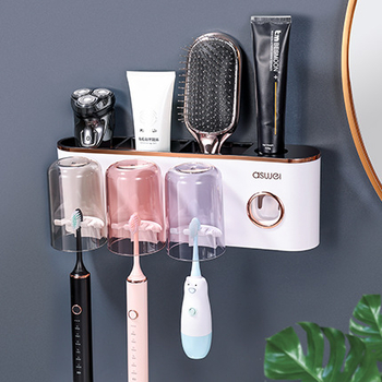 Automatikus fogkrémnyomó – falra szerelhető fogkefetartó, fúrás nélkül, PP+ABS