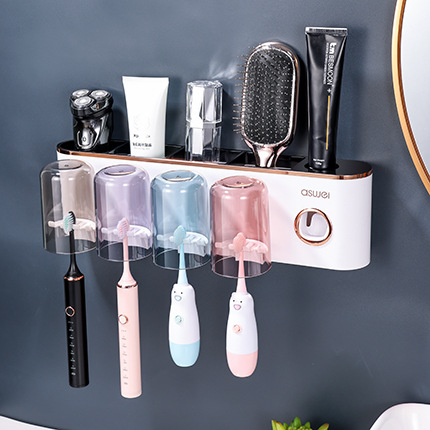 Automatikus fogkrémnyomó – falra szerelhető fogkefetartó, fúrás nélkül, PP+ABS