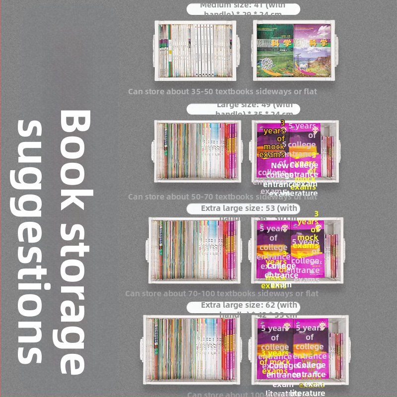 Διαφανές κουτί αποθήκευσης βιβλίων με τρεις πόρτες και ρόδες, πτυσσόμενο, PP+ABS, χωρητικότητα 70–80 L, καπάκι με κλικ