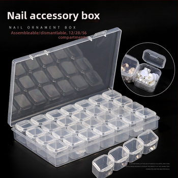 Box na skladovanie dekorácií na nechty s 28 alebo 56 priehradkami, organizér na malé doplnky s víkom