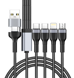 Difu you Type-C καλώδιο φόρτισης με πολλαπλές έξοδοι, νάιλον περίβλημα, 1–4 έξοδοι, Έξυπνος καταμερισμός ισχύος