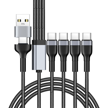 Difu you Type-C καλώδιο φόρτισης με πολλαπλές έξοδοι, νάιλον περίβλημα, 1–4 έξοδοι, Έξυπνος καταμερισμός ισχύος