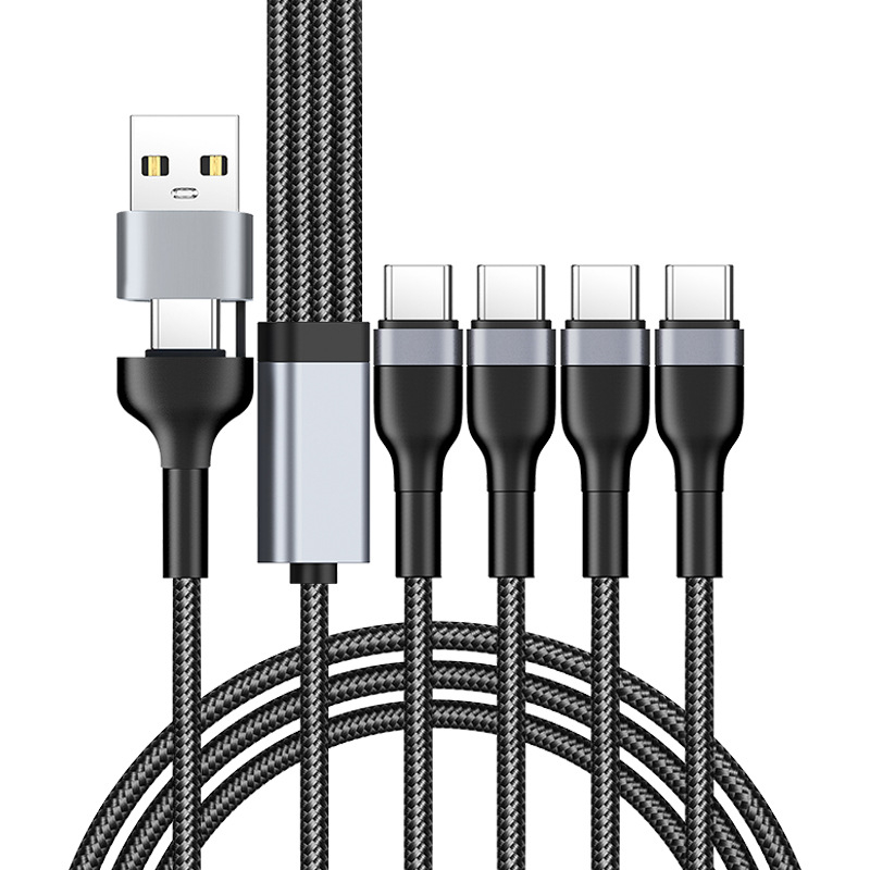 Difu you Type-C καλώδιο φόρτισης με πολλαπλές έξοδοι, νάιλον περίβλημα, 1–4 έξοδοι, Έξυπνος καταμερισμός ισχύος