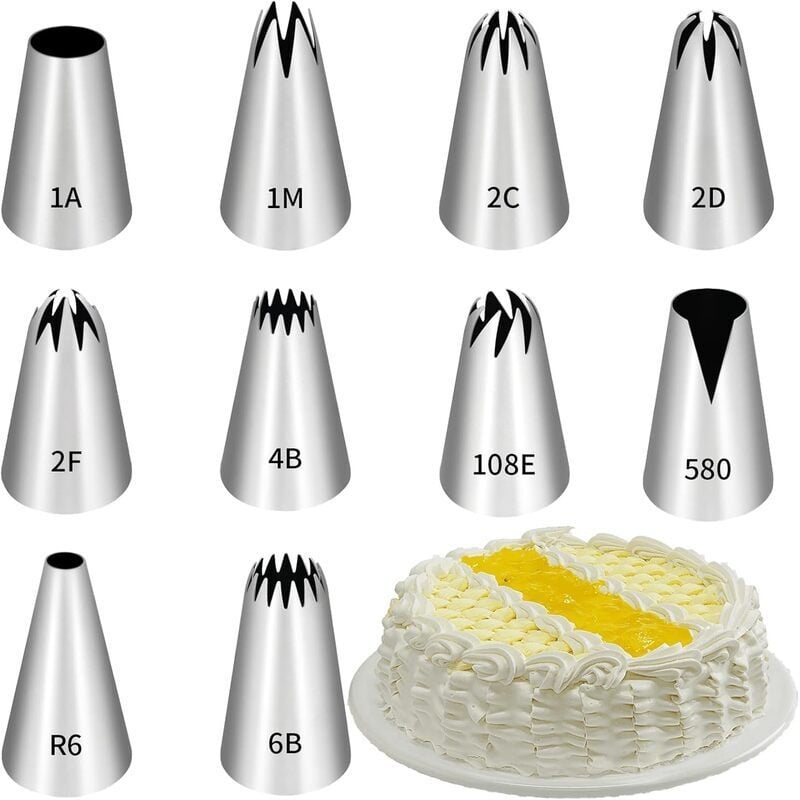 Set de 9 vârfuri de decorare din oțel inoxidabil 304, fără sudură, pentru decorarea torturilor și fursecurilor, vârf cu model de roză