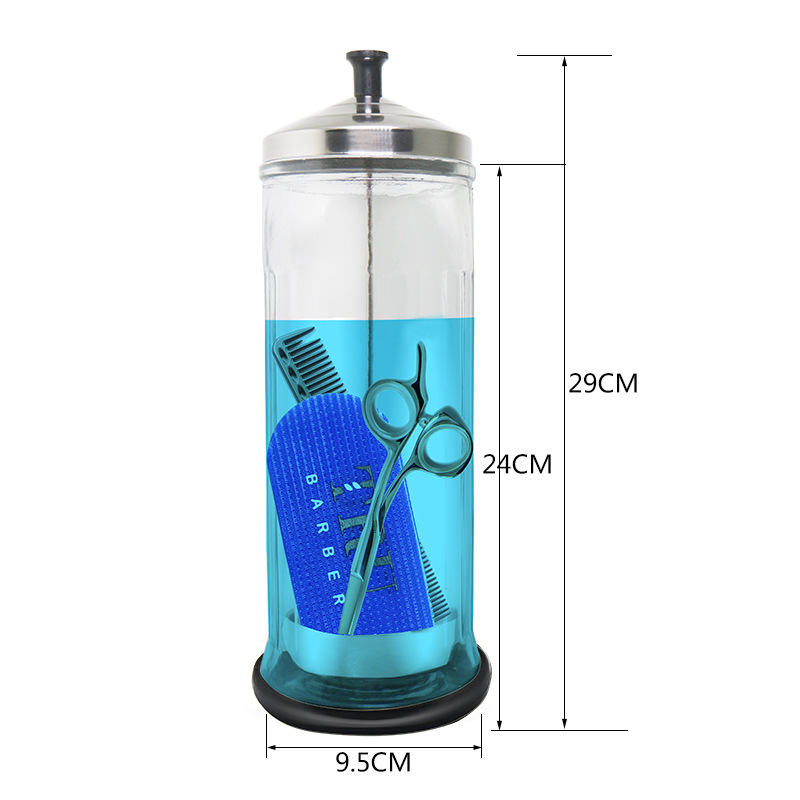 Longxin staklena posuda za dezinfekciju za škare i britvice — sterilizacijska posuda za kozmetičke i frizerske alate