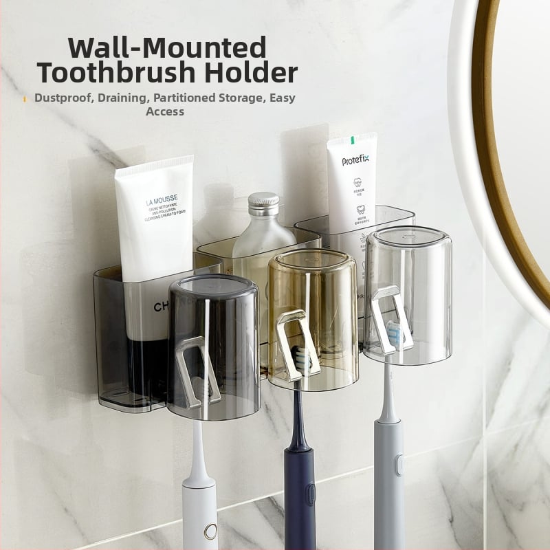 PH fogkefetartó, falra szerelhető, lyukasztás nélküli, műanyag, logó nyomtatott