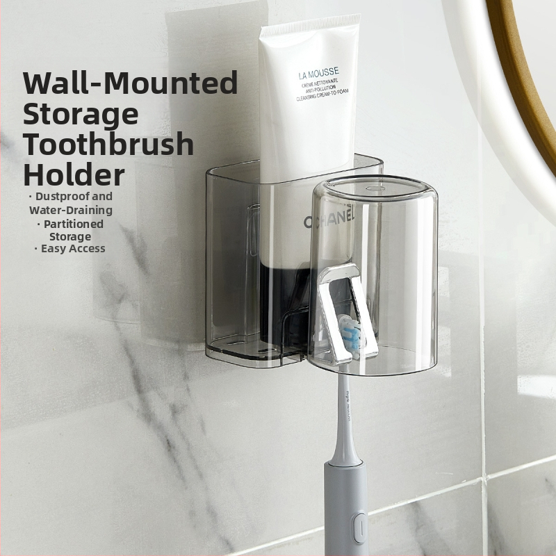 PH fogkefetartó, falra szerelhető, lyukasztás nélküli, műanyag, logó nyomtatott