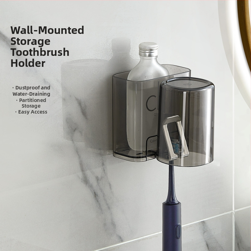 PH fogkefetartó, falra szerelhető, lyukasztás nélküli, műanyag, logó nyomtatott