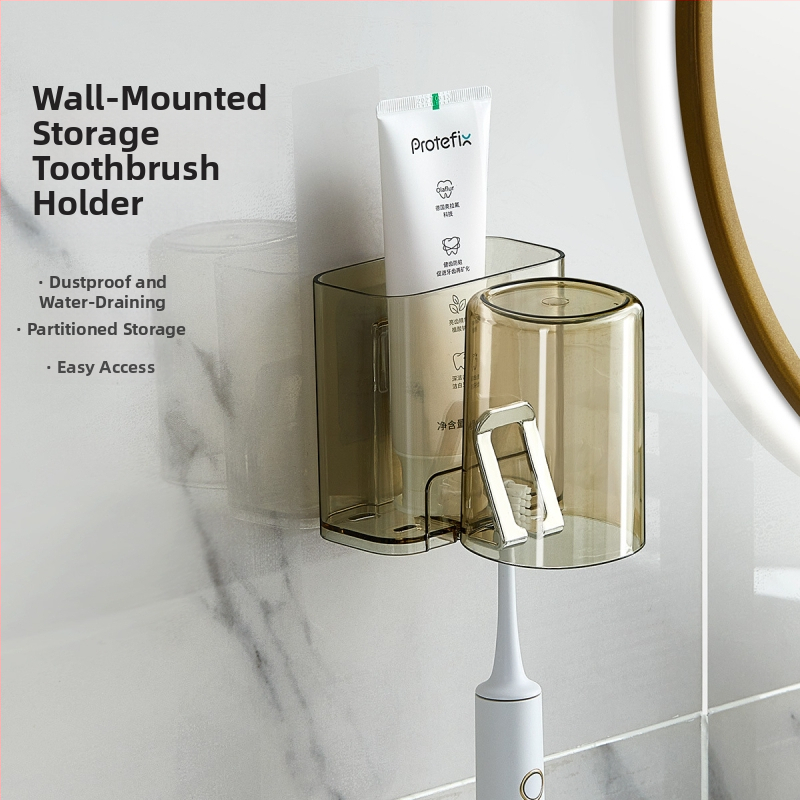 PH fogkefetartó, falra szerelhető, lyukasztás nélküli, műanyag, logó nyomtatott