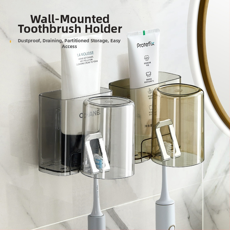 PH fogkefetartó, falra szerelhető, lyukasztás nélküli, műanyag, logó nyomtatott