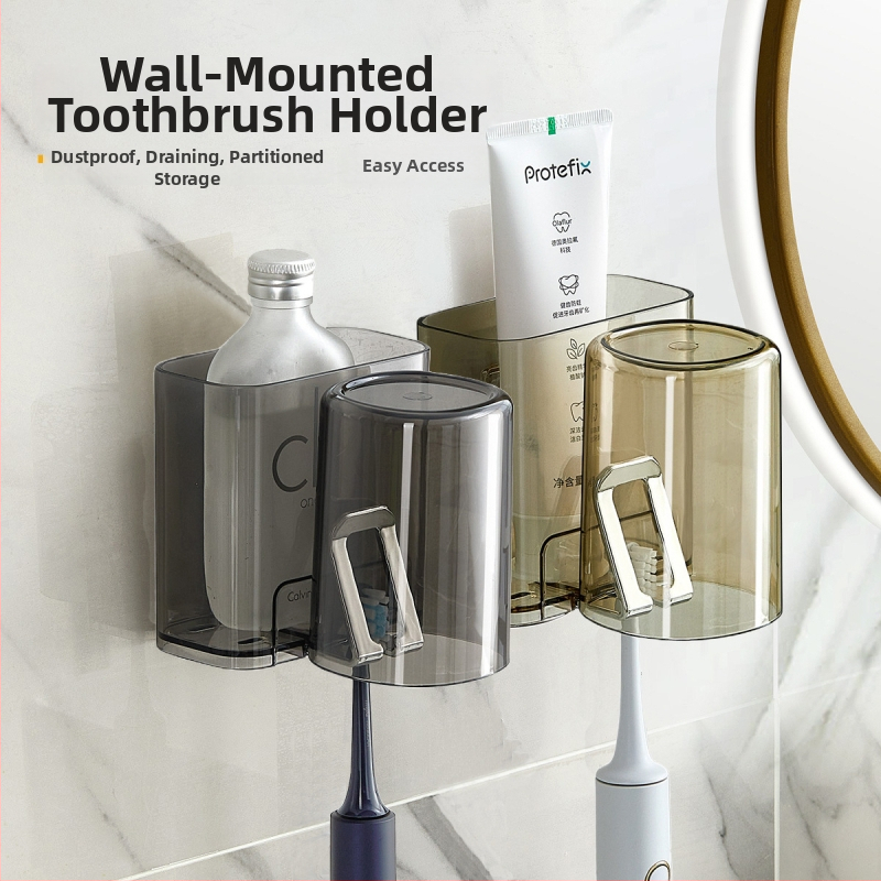 PH fogkefetartó, falra szerelhető, lyukasztás nélküli, műanyag, logó nyomtatott