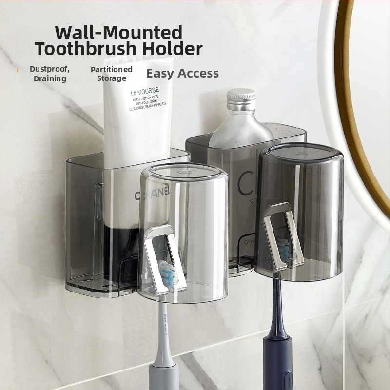 PH fogkefetartó, falra szerelhető, lyukasztás nélküli, műanyag, logó nyomtatott