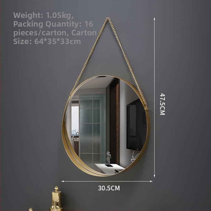 Zidno visiće ogledalo, metalni okvir, aluminijsko ogledalo, prilagodljivo, pogodno za kupaonicu, spavaću sobu i trgovinske prostore